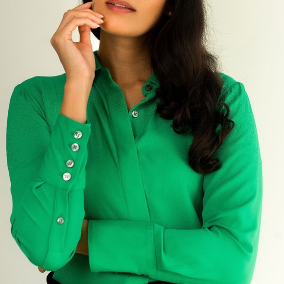 Numi The Simone Button-Up Blouse / Medium / Mint Green Silk Blend Long Sleeves - Picture 2 of 9